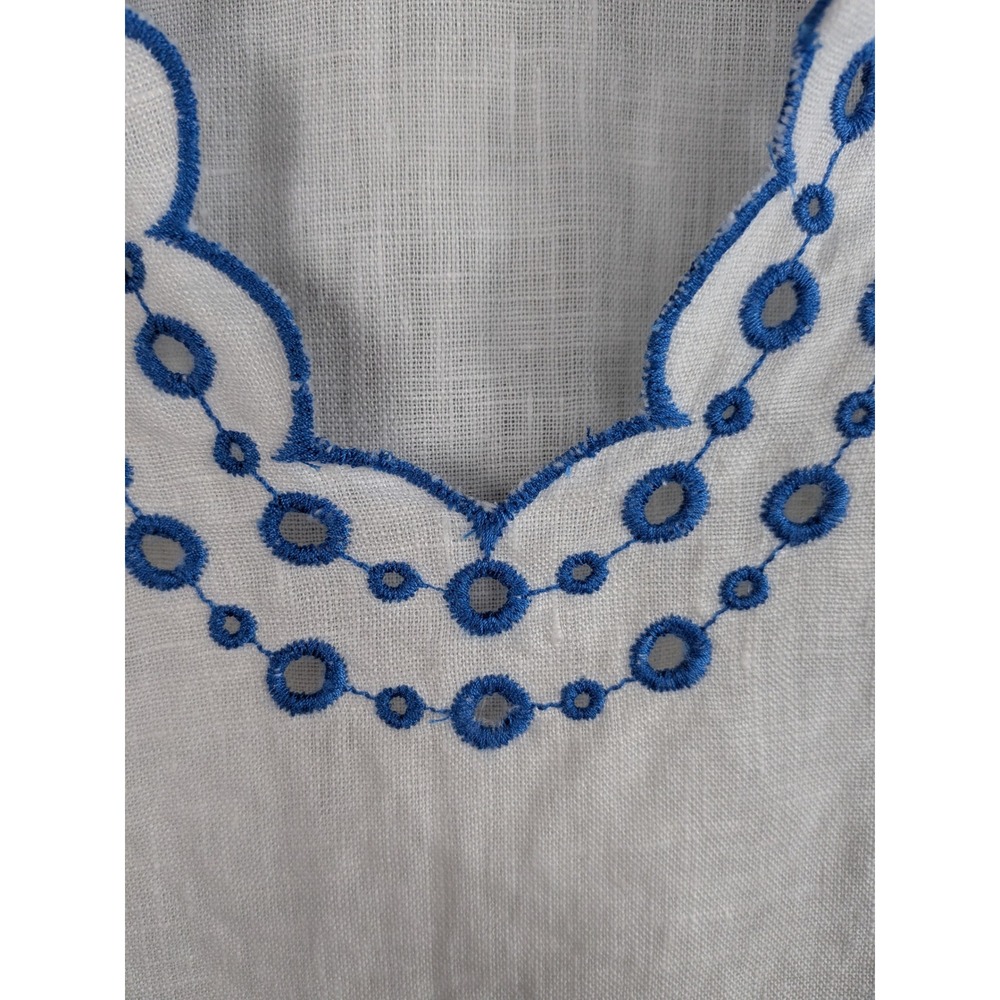 J. Crew Womens Bungalow Linen Embroidered Top Sz M White Blue Boho Cottagecore - Picture 5 of 11